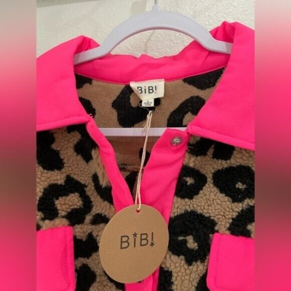BiBi Leopard Print Oversized Shirt Jacket Boho Neutral Western Shacket - Picture 5 of 9